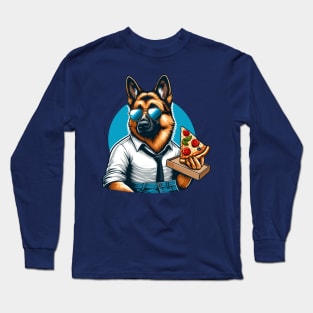 German Shepherd Dog Eating Pizza Long Sleeve T-Shirt